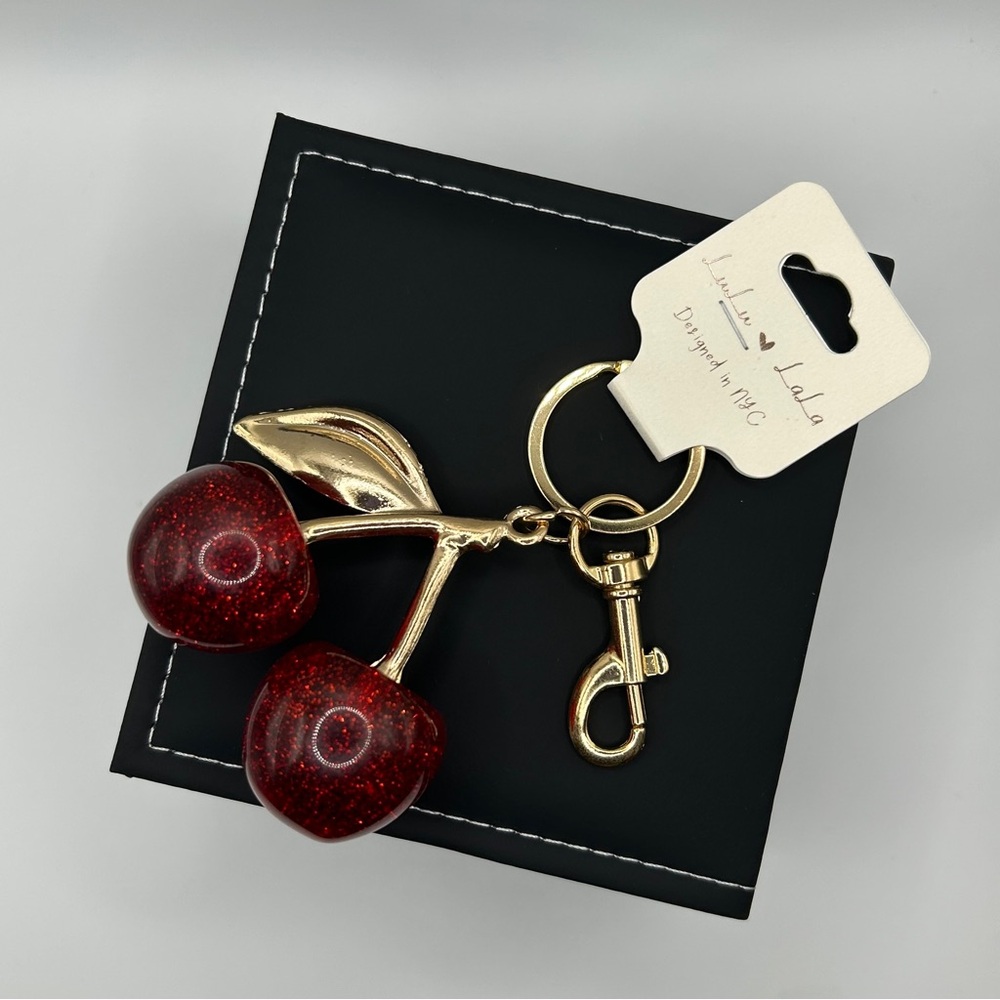 Large Red Sparkle Cherries Keychain - Picture 4 of 8